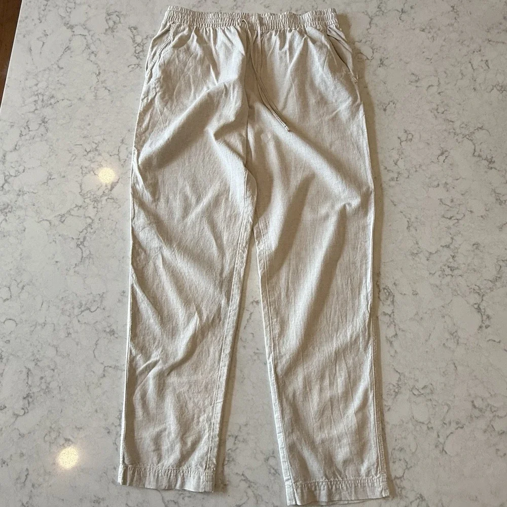 H&M Linen Cotton Joggers Pants Pull On Drawstring Tapered Womens M Natural Beige